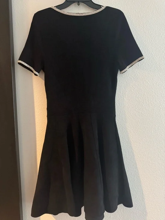 NWT Women's Black Crystal-Embellished Cutout Velvet Mini Dress size 40 stretchy - Picture 4 of 12